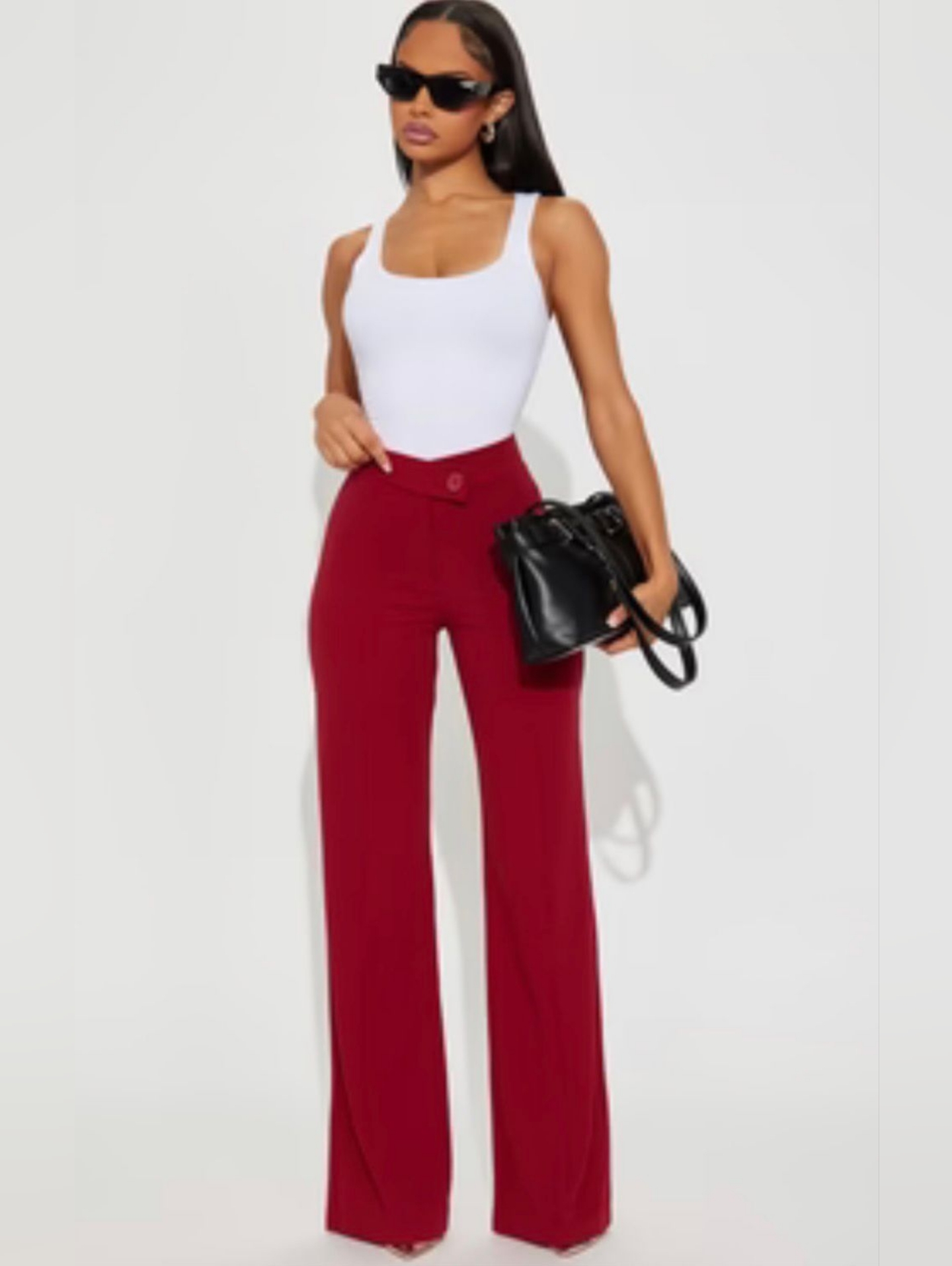 Bnwt - Fashion Nova - (Size S) Wide Leg Women's Dress Pants In Burgundy